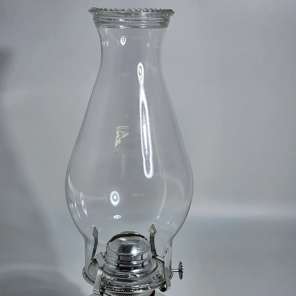Frosted Glass Lamplight Farms Oil Lamp Embossed Floral Details Clear Chimney VTG